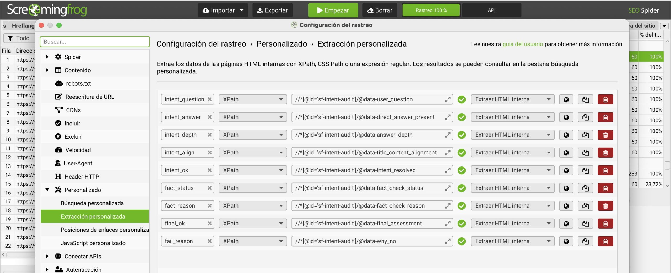Extracci&oacute;n personalizada de variables en Screaming Frog