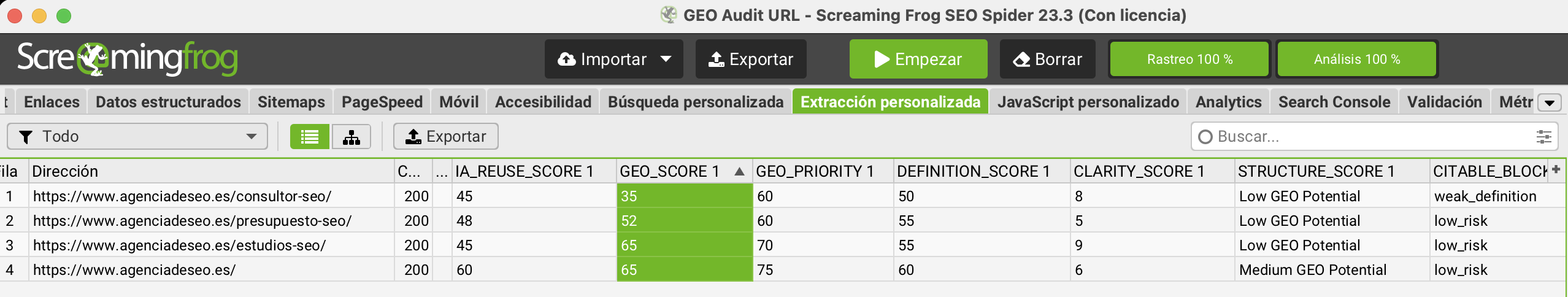 screaming frog GEO audit
